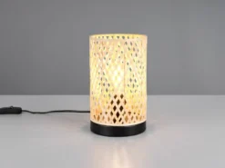 Kleine LED Tischleuchte mit Korbgeflecht Lampenschirm aus Bambus, Höhe 23cm