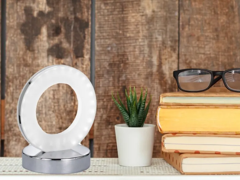Kleine LED Tischleuchte OLE Silber Chrom, Höhe 17cm