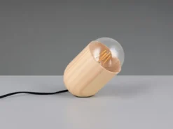 Kleine LED Tischleuchte oval aus hellem Naturholz, Höhe 13,5cm