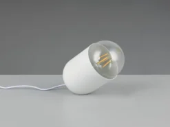 Kleine LED Tischleuchte oval aus Metall in Weiß, Höhe 13,5cm