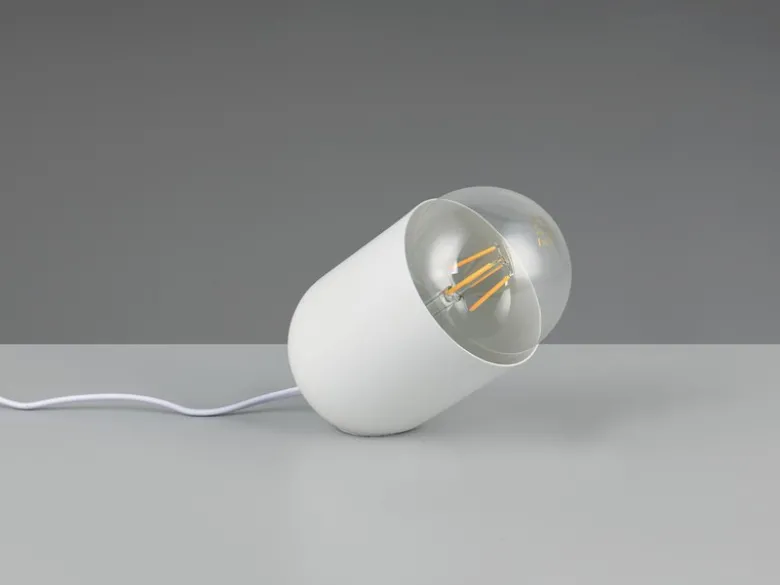 Kleine LED Tischleuchte oval aus Metall in Weiß, Höhe 13,5cm