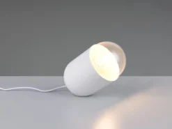 Kleine LED Tischleuchte oval aus Metall in Weiß, Höhe 13,5cm