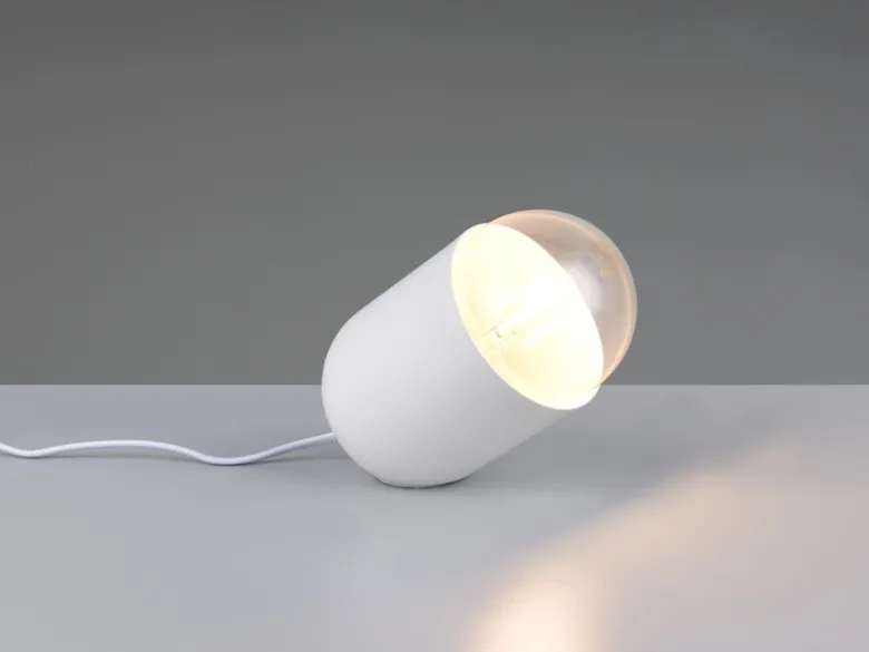 Kleine LED Tischleuchte oval aus Metall in Weiß, Höhe 13,5cm