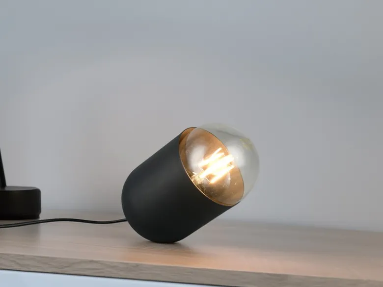 Kleine LED Tischleuchte oval aus Metall in Schwarz, Höhe 13,5cm