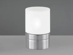 Kleine LED Tischleuchte per touch dimmbar, Silber mit Glasschirm, Höhe 15cm