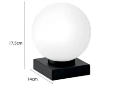Kleine LED Tischleuchte Schwarz mit Glaskugel in Opalweiß, Höhe 17,5cm
