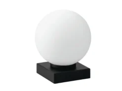 Kleine LED Tischleuchte Sockel Schwarz - Kugel Opalglas Weiß, Höhe 17,5cm