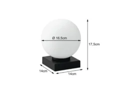 Kleine LED Tischleuchte Sockel Schwarz - Kugel Opalglas Weiß, Höhe 17,5cm