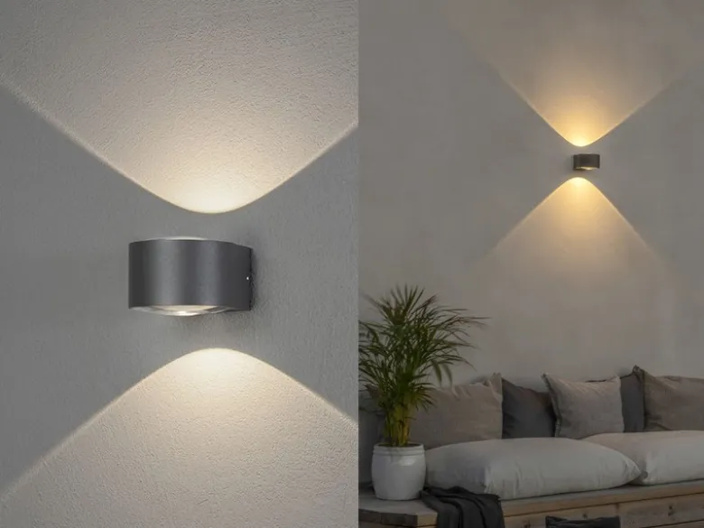 Kleine LED Up and Down Außenwandleuchte GELA in Anthrazit, Höhe 6,5cm