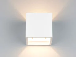 Kleine LED Wandleuchte aus Gips mit Up and Down Lichteffekt, Würfel 11,5cm