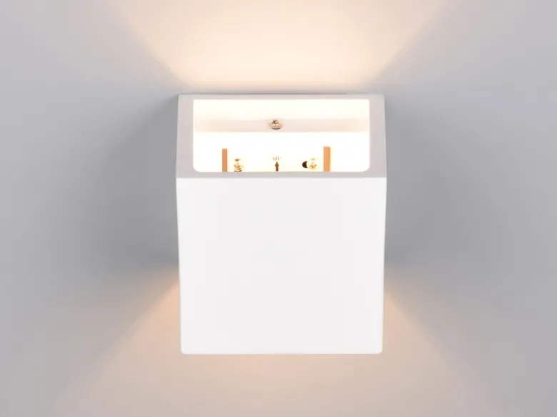 Kleine LED Wandleuchte aus Gips mit Up and Down Lichteffekt, Würfel 11,5cm