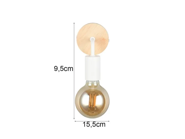 Kleine LED Wandleuchte Metall in Weiß mit Holz, Höhe 15,5cm