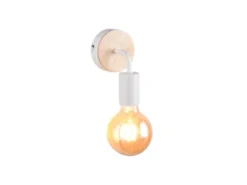 Kleine LED Wandleuchte Metall in Weiß mit Holz, Höhe 15,5cm