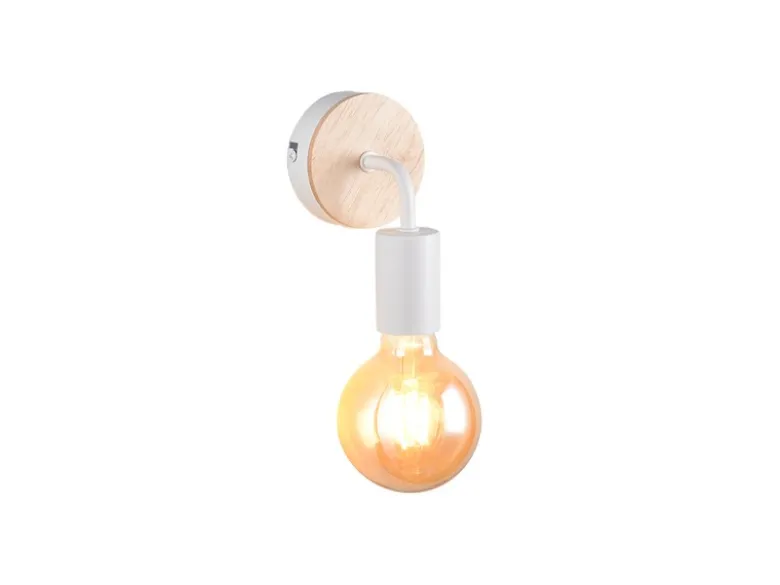 Kleine LED Wandleuchte Metall in Weiß mit Holz, Höhe 15,5cm