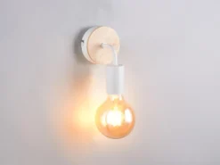 Kleine LED Wandleuchte Metall in Weiß mit Holz, Höhe 15,5cm