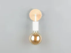 Kleine LED Wandleuchte Metall in Weiß mit Holz, Höhe 15,5cm