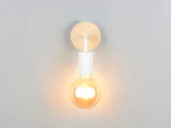 Kleine LED Wandleuchte Metall in Weiß mit Holz, Höhe 15,5cm