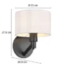 Kleine LED Wandleuchte Schwarz matt mit Schalter & Stoffschirm Weiß