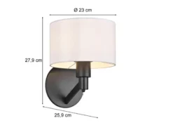Kleine LED Wandleuchte Schwarz matt mit Schalter & Stoffschirm Weiß