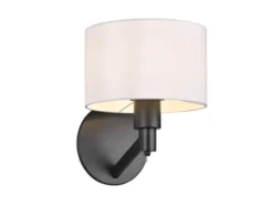 Kleine LED Wandleuchte Schwarz matt mit Schalter & Stoffschirm Weiß