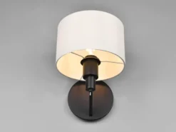 Kleine LED Wandleuchte Schwarz matt mit Schalter & Stoffschirm Weiß