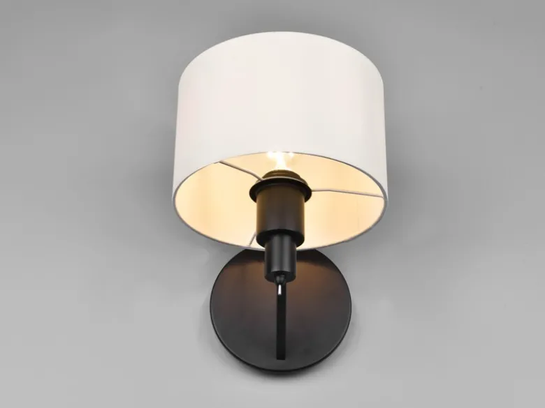 Kleine LED Wandleuchte Schwarz matt mit Schalter & Stoffschirm Weiß