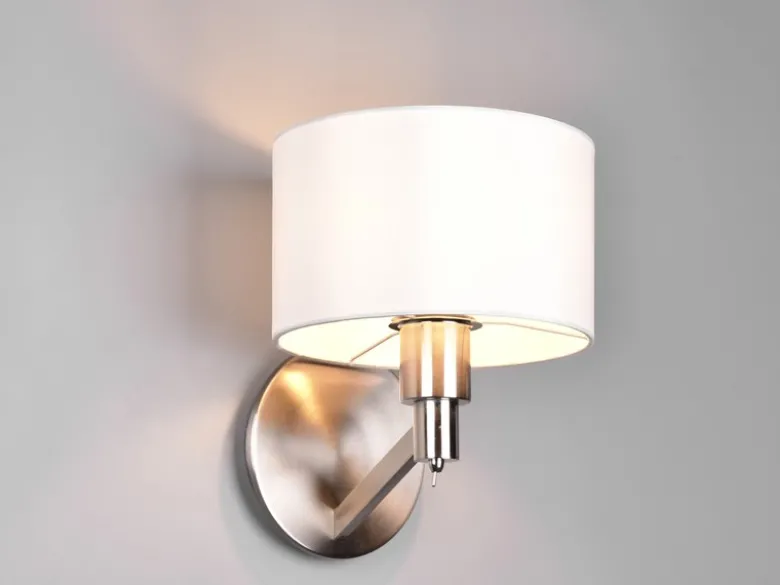 Kleine LED Wandleuchte Silber matt mit Schalter & Stoffschirm Weiß