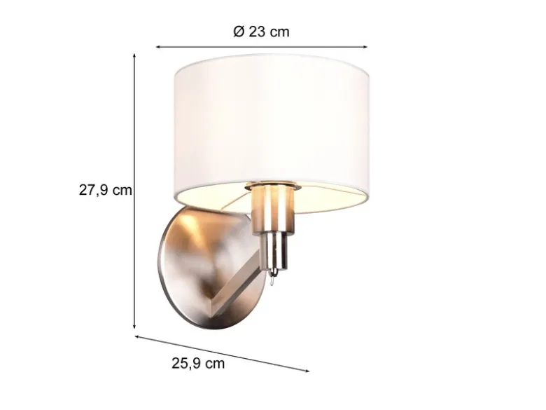 Kleine LED Wandleuchte Silber matt mit Schalter & Stoffschirm Weiß