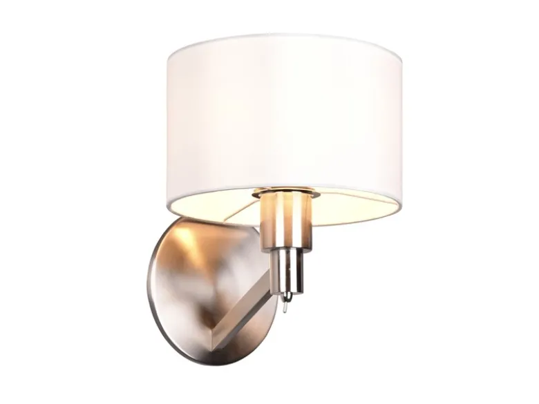 Kleine LED Wandleuchte Silber matt mit Schalter & Stoffschirm Weiß