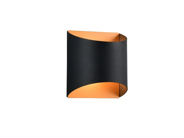 Kleine LED Wandleuchte Up and Down aus Metall Schwarz Gold, Höhe 10cm