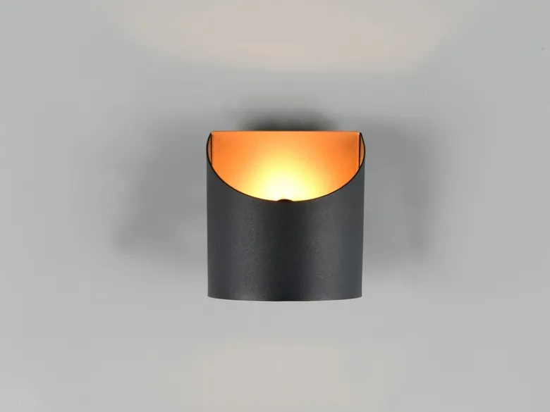 Kleine LED Wandleuchte Up and Down aus Metall Schwarz Gold, Höhe 10cm