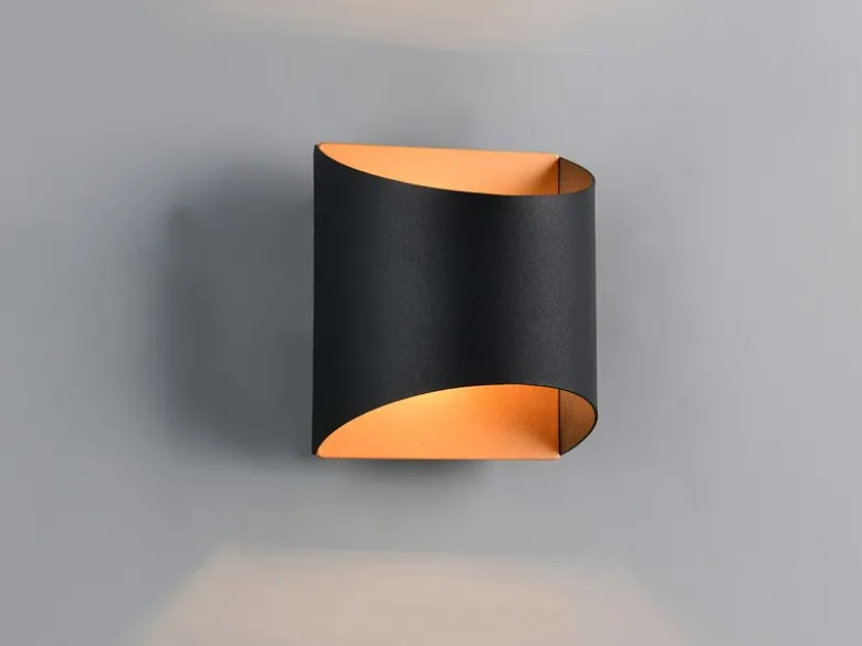 Kleine LED Wandleuchte Up and Down aus Metall Schwarz Gold, Höhe 10cm