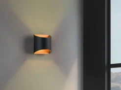 Kleine LED Wandleuchte Up and Down aus Metall Schwarz Gold, Höhe 10cm