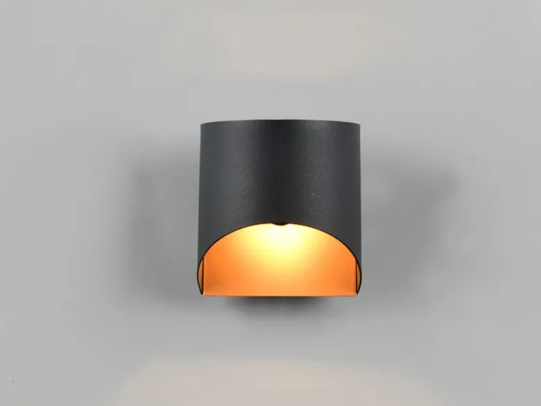 Kleine LED Wandleuchte Up and Down aus Metall Schwarz Gold, Höhe 10cm