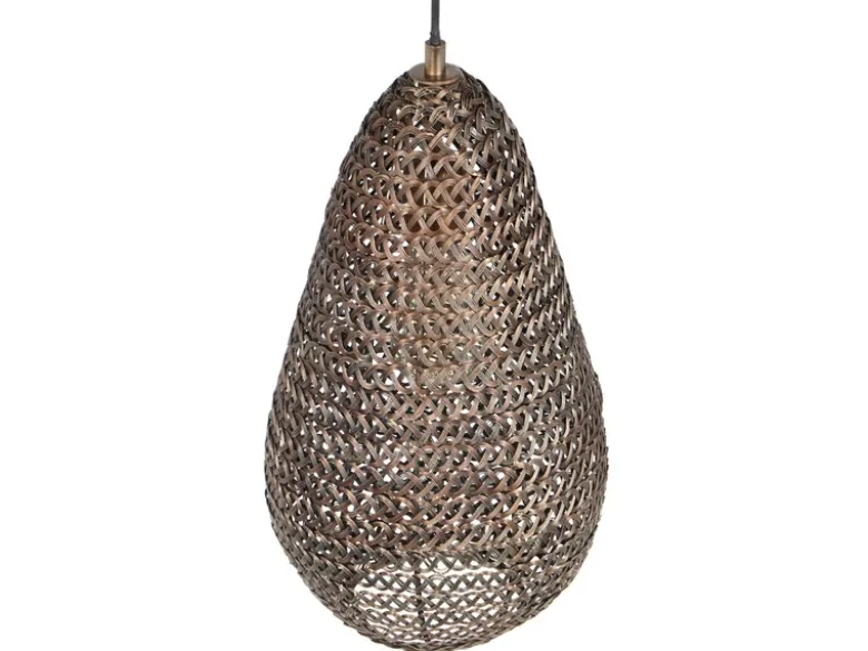 Kleine Orientalische LED Pendelleuchte aus Metallgeflecht in Altmessing, Ø 23cm