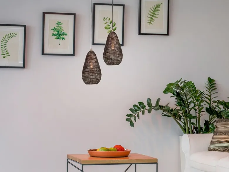 Kleine Orientalische LED Pendelleuchte aus Metallgeflecht in Altmessing, Ø 23cm