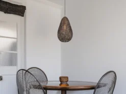Kleine Orientalische LED Pendelleuchte aus Metallgeflecht in Altmessing, Ø 23cm