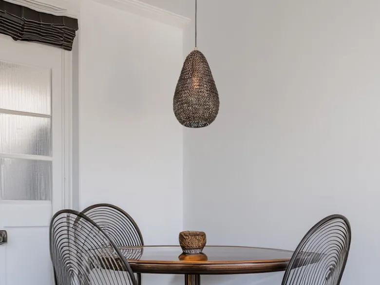 Kleine Orientalische LED Pendelleuchte aus Metallgeflecht in Altmessing, Ø 23cm
