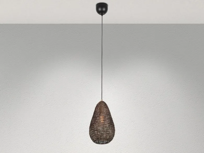 Kleine Orientalische LED Pendelleuchte aus Metallgeflecht in Altmessing, Ø 23cm