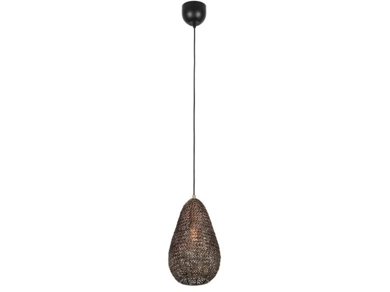 Kleine Orientalische LED Pendelleuchte aus Metallgeflecht in Altmessing, Ø 23cm