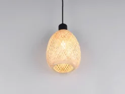 Kleine Pendelleuchte AMELIE Korblampe aus geflochtenem Bambus, Ø 18cm