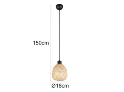 Kleine Pendelleuchte AMELIE Korblampe aus geflochtenem Bambus, Ø 18cm