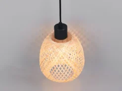 Kleine Pendelleuchte AMELIE Korblampe aus geflochtenem Bambus, Ø 18cm