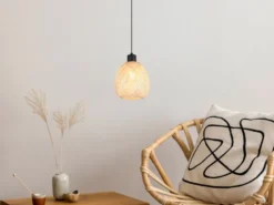 Kleine Pendelleuchte AMELIE Korblampe aus geflochtenem Bambus, Ø 18cm