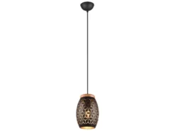 Kleine Pendelleuchte BIDAR in Schwarz/Gold mit ausgefallenem Stanzmuster, Ø 15cm