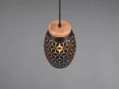 Kleine Pendelleuchte BIDAR in Schwarz/Gold mit ausgefallenem Stanzmuster, Ø 15cm