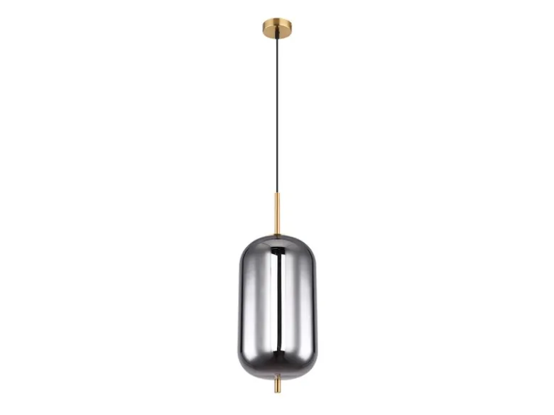 Kleine Pendelleuchte BLACKY Messing 1-flammig mit Rauchglas, Ø 22cm