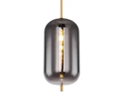 Kleine Pendelleuchte BLACKY Messing 1-flammig mit Rauchglas, Ø 22cm