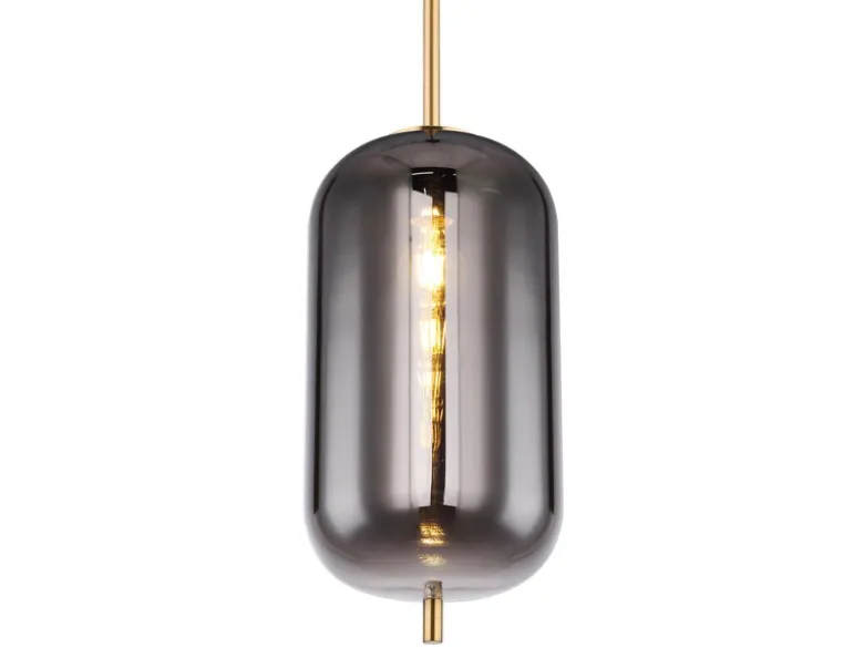Kleine Pendelleuchte BLACKY Messing 1-flammig mit Rauchglas, Ø 22cm