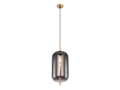 Kleine Pendelleuchte BLACKY Messing 1-flammig mit Rauchglas, Ø 22cm